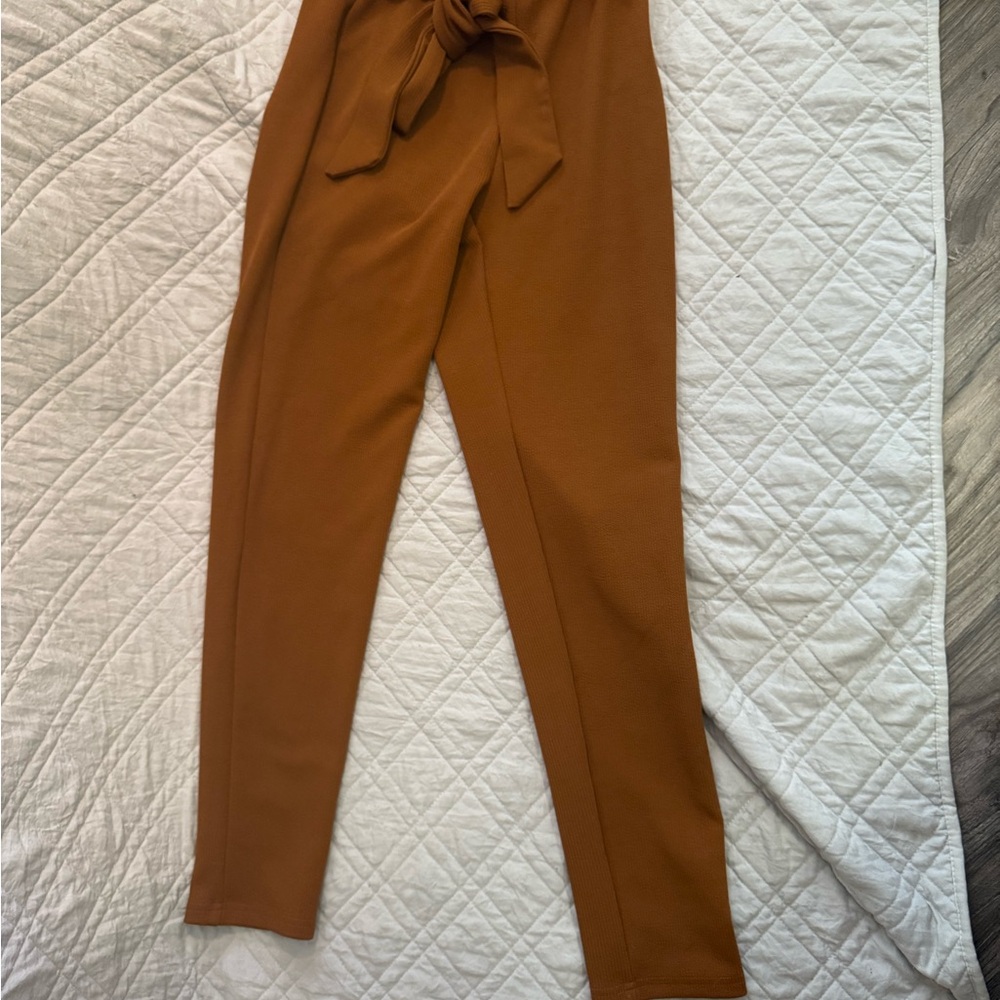 SHEIN Tan Ankle Cropped Pants High-Waisted